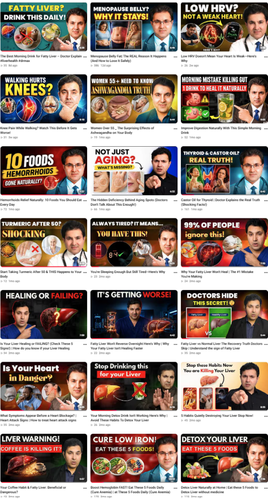 Dr. Max English YouTube health video thumbnails