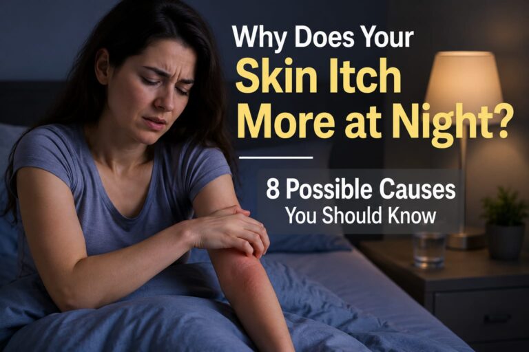 Person experiencing itchy skin at night while trying to sleep